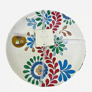 BUNGALOW Set of 4 Melamine 11" Dinner Plates Burgundy Floral Summer Table Decor